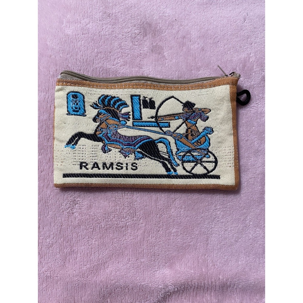 Egypt Pharaoh Ramsis Cosmetic,Coin,Money,Jewelry Zipper Bag 6"L X4"H Embroidered